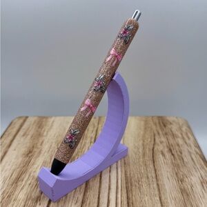 Leopard Print Balloon Dogs and  Pink Bows on Light Brown Glitter Valentine Pen